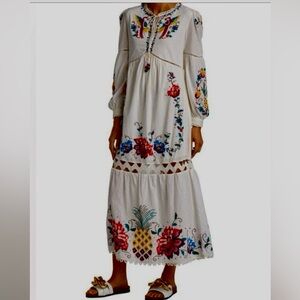 Farm Rio cross-stitched Macaw midi dress size s